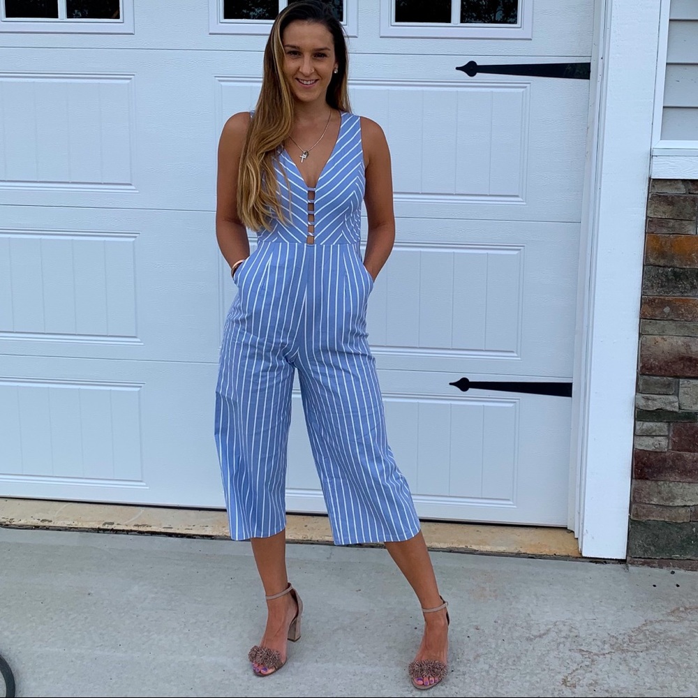 Blue and White Stripe Jumpsuit